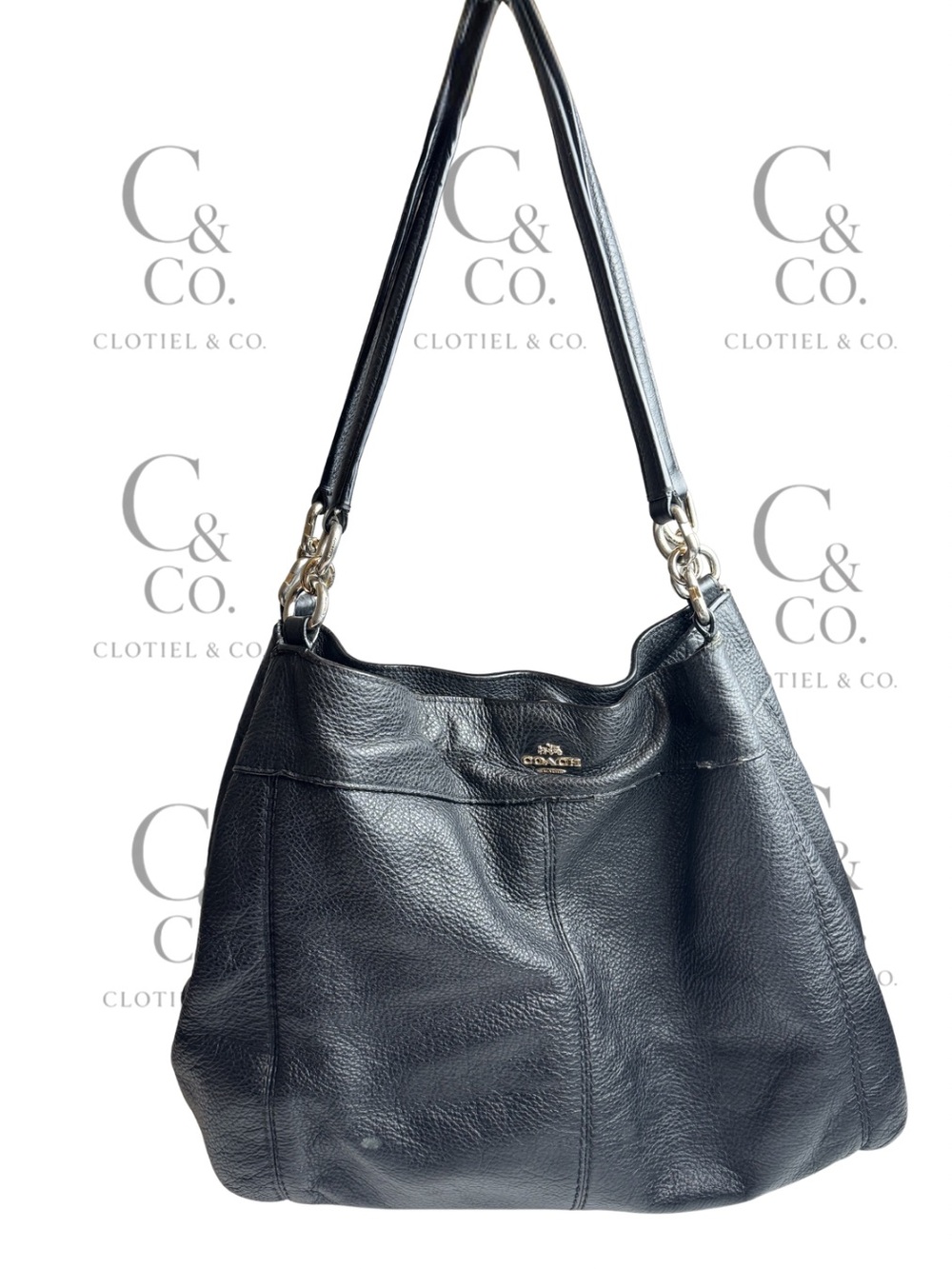 Coach F57545 Pebbled Leather Shoulder Tote Black Hobo Handbag Purse